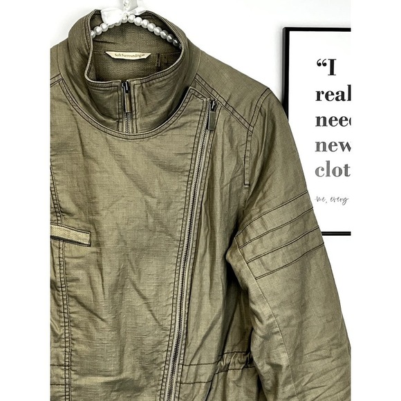 Soft Surroundings Cotton/Linen Green Moto Jacket SZ S - Picture 3 of 10